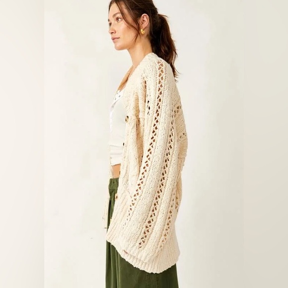 NEW Free People - Cable Stitch Cardigan, Ivory Size Medium - Picture 2 of 9
